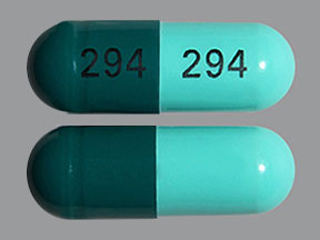 Pill 294 294 Dark & Light Green Capsule/Oblong is Cephalexin Monohydrate