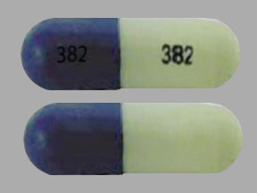 Pill 382 382 Blue & White Capsule/Oblong is Duloxetine Hydrochloride Delayed-Release