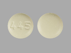 Pill 445 Yellow Round is Donepezil Hydrochloride