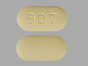 Pill 907 Yellow Capsule/Oblong is Quetiapine Fumarate