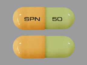 Pill SPN 50 Green & Orange Capsule/Oblong is Trokendi XR