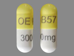 Pill OE B57 300 mg Yellow & White Capsule/Oblong is Gabapentin