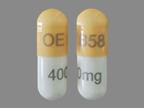 Pill OE B58 400 mg Orange & White Capsule/Oblong is Gabapentin