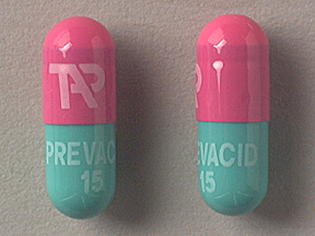 Pill TAP PREVACID 15 Green & Pink Capsule-shape is Lansoprazole