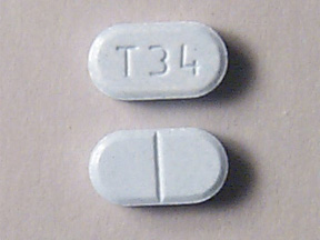 Pill T34 Blue Elliptical/Oval is Warfarin Sodium