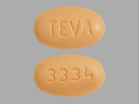 Pill TEVA 3334 Orange Elliptical/Oval is Alyq