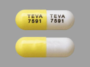 Pill TEVA 7591 TEVA 7591 Yellow & White Capsule/Oblong is Atomoxetine Hydrochloride