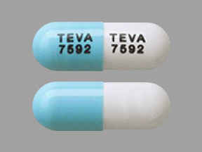 Pill TEVA 7592 TEVA 7592 Blue & White Capsule/Oblong is Atomoxetine Hydrochloride