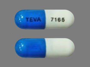 TEVA 7165 Pill Images (Blue & White / Capsule-shape)