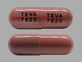 Pill TEVA 7625 TEVA 7625 Pink Capsule/Oblong is Pregabalin