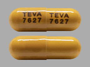 Pill TEVA 7627 TEVA 7627 Orange Capsule/Oblong is Pregabalin