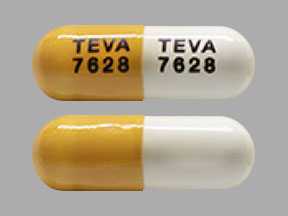 Pill TEVA 7628 TEVA 7628 Orange & White Capsule/Oblong is Pregabalin