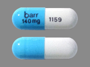Pill barr 140 mg 1159 Blue & White Capsule-shape is Temozolomide