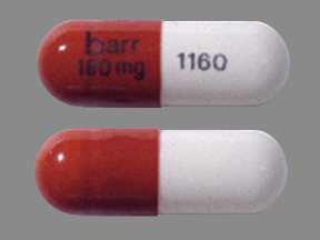 Pill barr 180 mg 1160 Orange & White Capsule-shape is Temozolomide