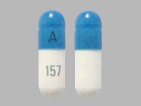 Pill A 157 Blue & White Capsule/Oblong is Duloxetine Hydrochloride Delayed-Release