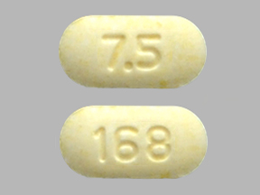 Pill 7.5 168 Yellow Capsule/Oblong is Olanzapine