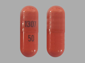 Pill 1307 50 Red Capsule/Oblong is Celecoxib