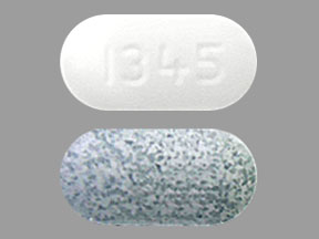 Pill 1345 Gray & White Capsule/Oblong is Amlodipine Besylate and Telmisartan