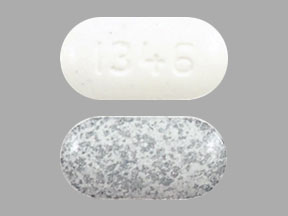 Pill 1346 Gray & White Capsule/Oblong is Amlodipine Besylate and Telmisartan