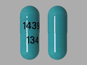 Pill 1439 134 Blue Capsule/Oblong is Fenofibrate (Micronized)