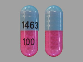 Pill 100 1463 Blue & Pink Capsule/Oblong is Itraconazole