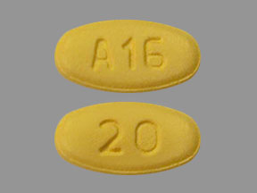 Pill A16 20 Yellow Oval is Tadalafil
