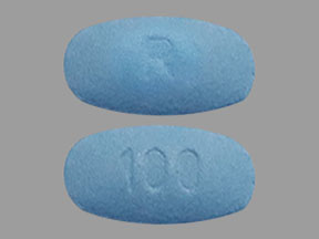 Pill R 100 Blue Elliptical/Oval is Sildenafil Citrate