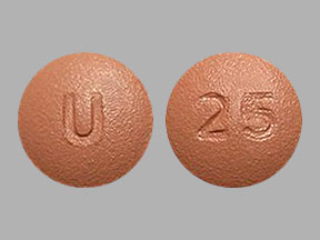 Pill U 25 Peach Round is Quetiapine Fumarate