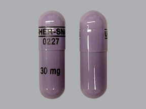 Pill UPSHER-SMITH 0227 30 mg Purple Capsule-shape is Morphine Sulfate Extended-Release