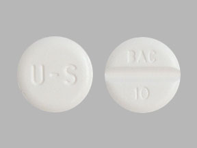 Pill U-S BAC 10 White Round is Baclofen