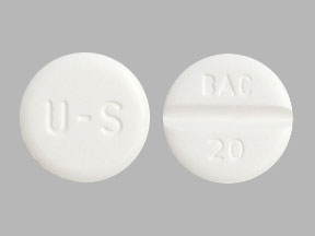 Pill U-S BAC 20 White Round is Baclofen