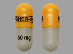 Pill UPSHER-SMITH 50 mg Yellow & Gray Capsule/Oblong is Qudexy XR