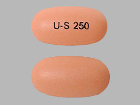 Pill U-S 250 Peach Capsule/Oblong is Divalproex Sodium Delayed-Release