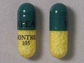 Pill VALEANT BONTRIL 105 Green & Yellow Capsule/Oblong is Bontril Slow Release