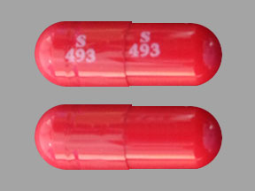 Pill S 493 S 493 Red Capsule/Oblong is Amantadine Hydrochloride