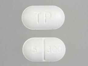 Pill TP 5 300 White Capsule/Oblong is Acetaminophen and Hydrocodone Bitartrate