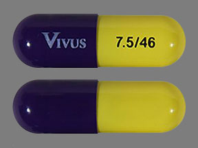 Pill VIVUS 7.5/46 is Qsymia phentermine hydrochloride 7.5 mg (base) / topiramate extended-release 46 mg