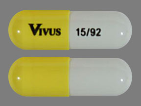 Pill VIVUS 15/92 Yellow & White Capsule/Oblong is Qsymia