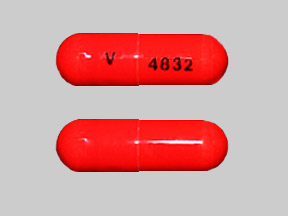 Pill 4832 V Red Capsule/Oblong is Acetaminophen and Oxycodone Hydrochloride