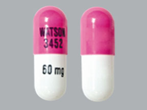 Pill WATSON 3452 60 mg Pink & White Capsule-shape is Morphine Sulfate Extended Release