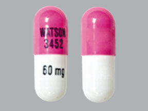 Pill WATSON 3452 60 mg Pink & White Capsule/Oblong is Morphine Sulfate Extended Release