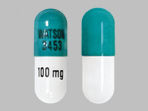 Pill WATSON 3453 100 mg Green & White Capsule-shape is Morphine Sulfate Extended Release
