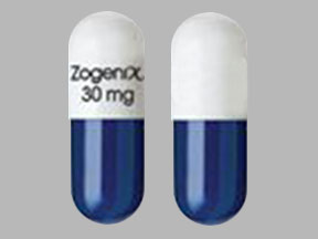 Pill Zogenix 30 mg Blue & White Capsule/Oblong is Zohydro ER