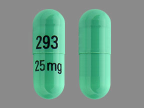 Pill 293 25 mg Green Capsule/Oblong is Indomethacin