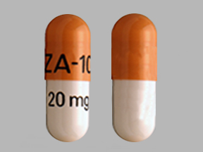 Pill ZA 10 20 mg Tan & White Capsule-shape is Omeprazole Delayed-Release