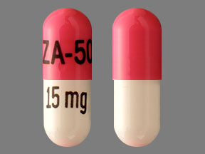 Pill ZA-50 15mg Pink & White Capsule/Oblong is Lansoprazole Delayed-Release