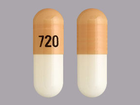 Pill 720 Orange & White Capsule-shape is Budesonide (Enteric Coated)