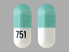 Pill 751 Green & White Capsule/Oblong is Temozolomide