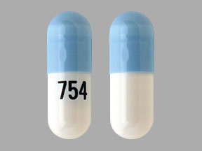 Pill 754 Blue & White Capsule/Oblong is Temozolomide