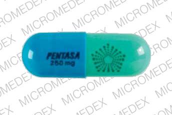 Pill PENTASA 250 mg Logo 2010 Blue Capsule-shape is Pentasa